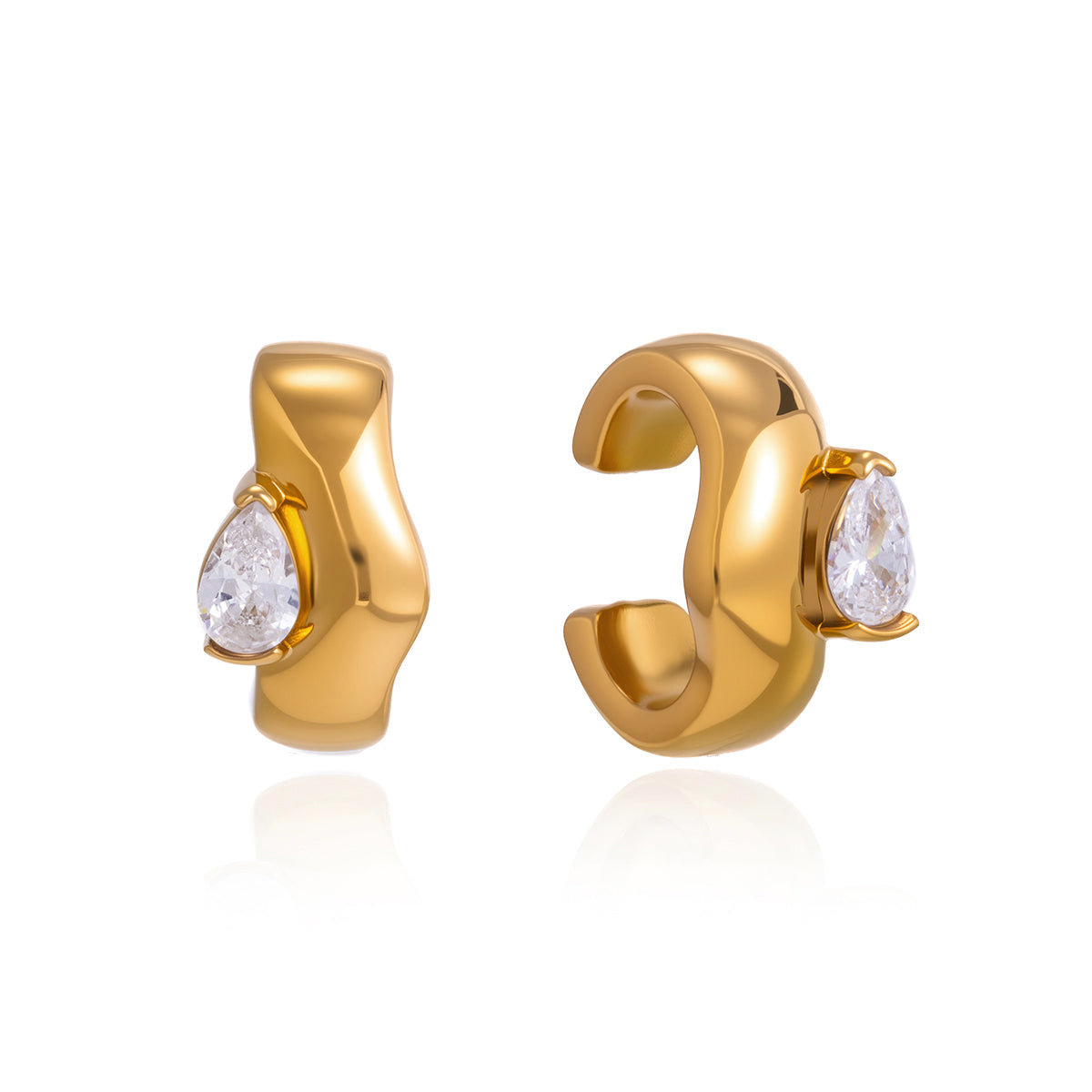 J&D  Earrings Tarnish Free Waterproof 18K Gold White Teardrop