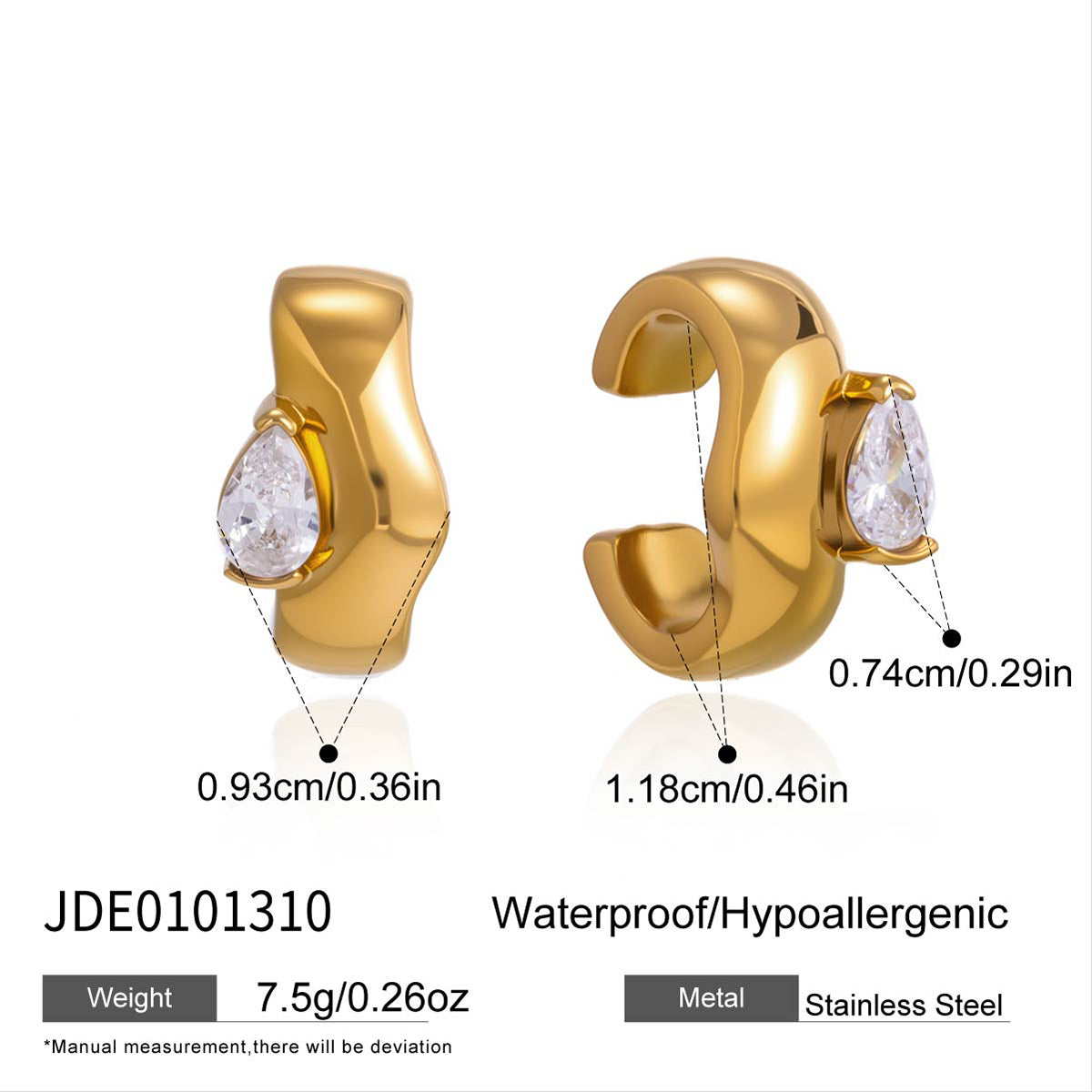 J&D  Earrings Tarnish Free Waterproof 18K Gold White Teardrop