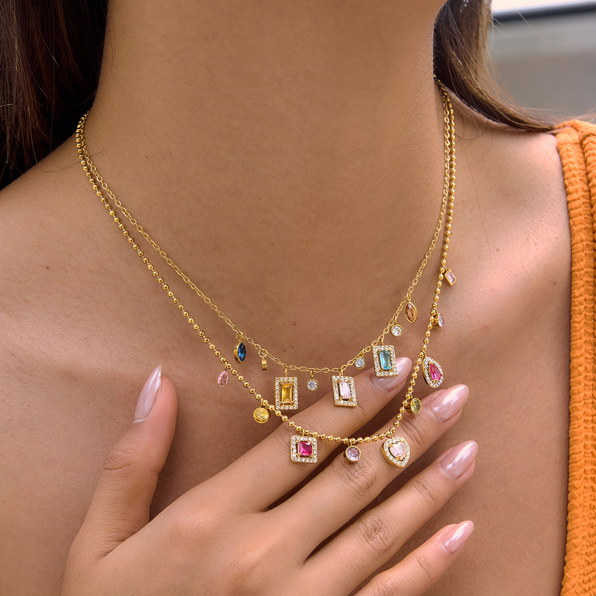 J&D  Station Charm Necklace for Women