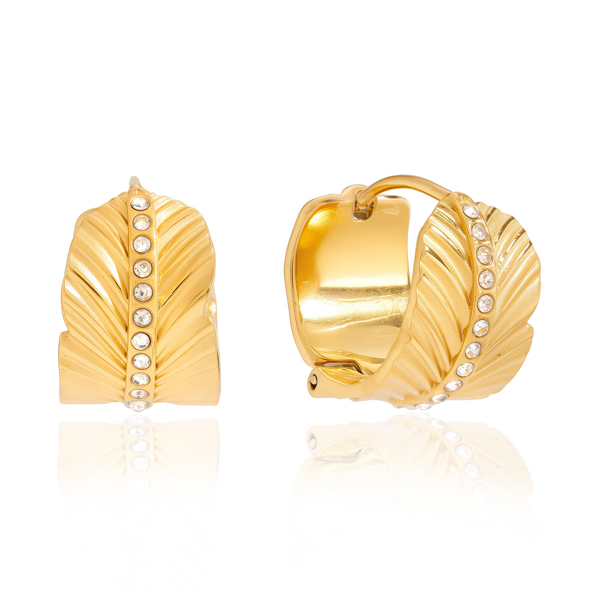 J&D  Elegant Rhinestone Leaf Earrings