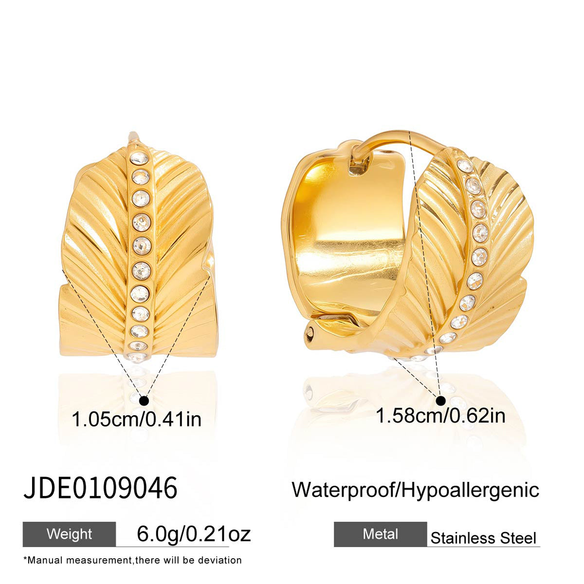 J&D  Elegant Rhinestone Leaf Earrings