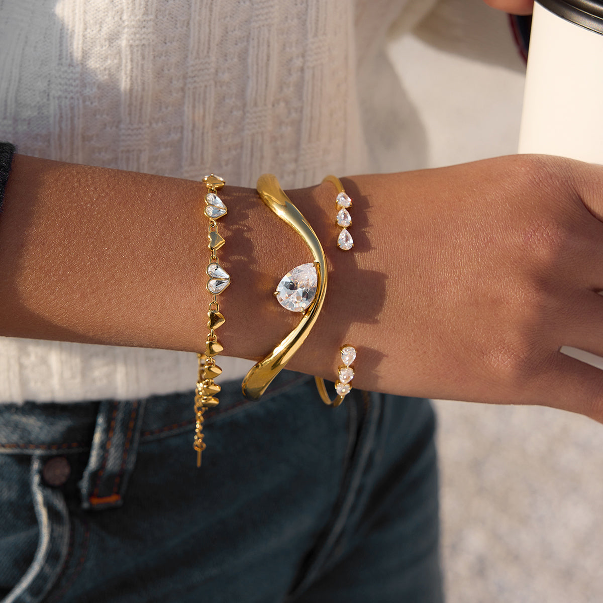 JD   Crystal Accents Love Symbol Link Chain Dainty Layering