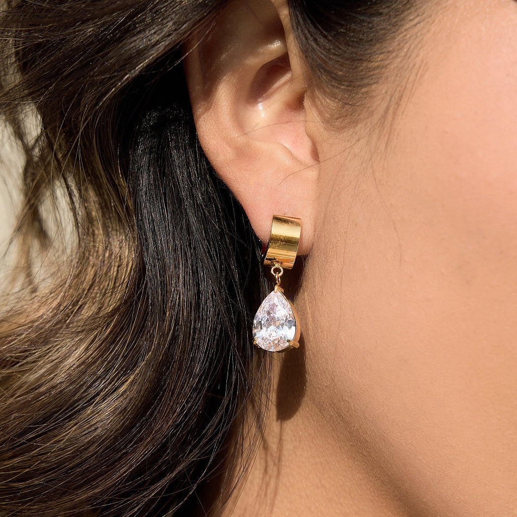 J&  18K Gold Plated Large Stone Dangle