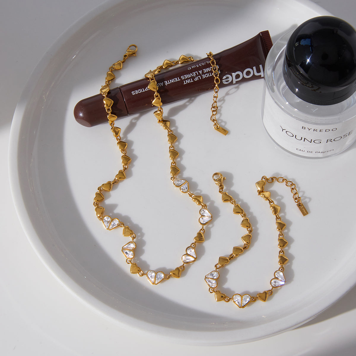 JD   Crystal Accents Love Symbol Link Chain Dainty Layering