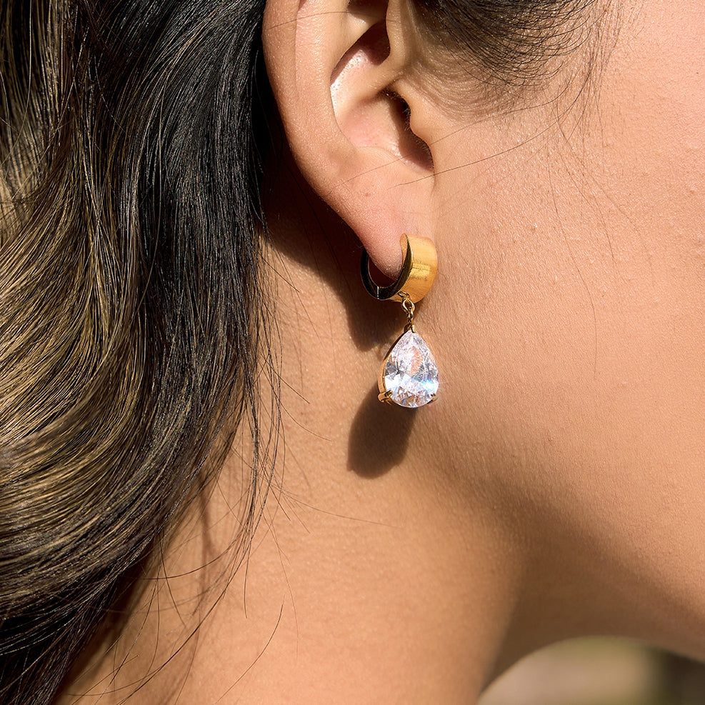 J&  18K Gold Plated Large Stone Dangle