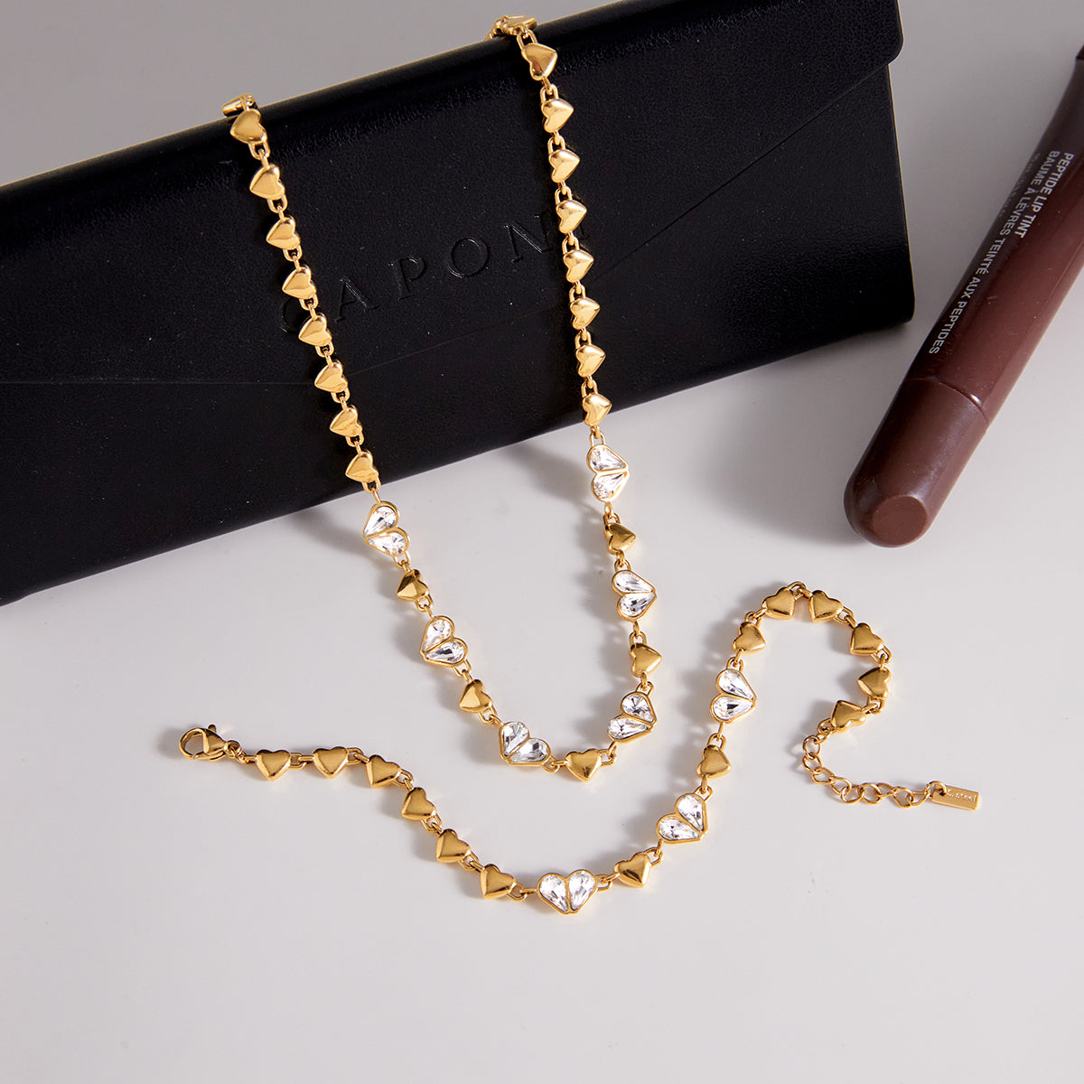 JD   Crystal Accents Love Symbol Link Chain Dainty Layering
