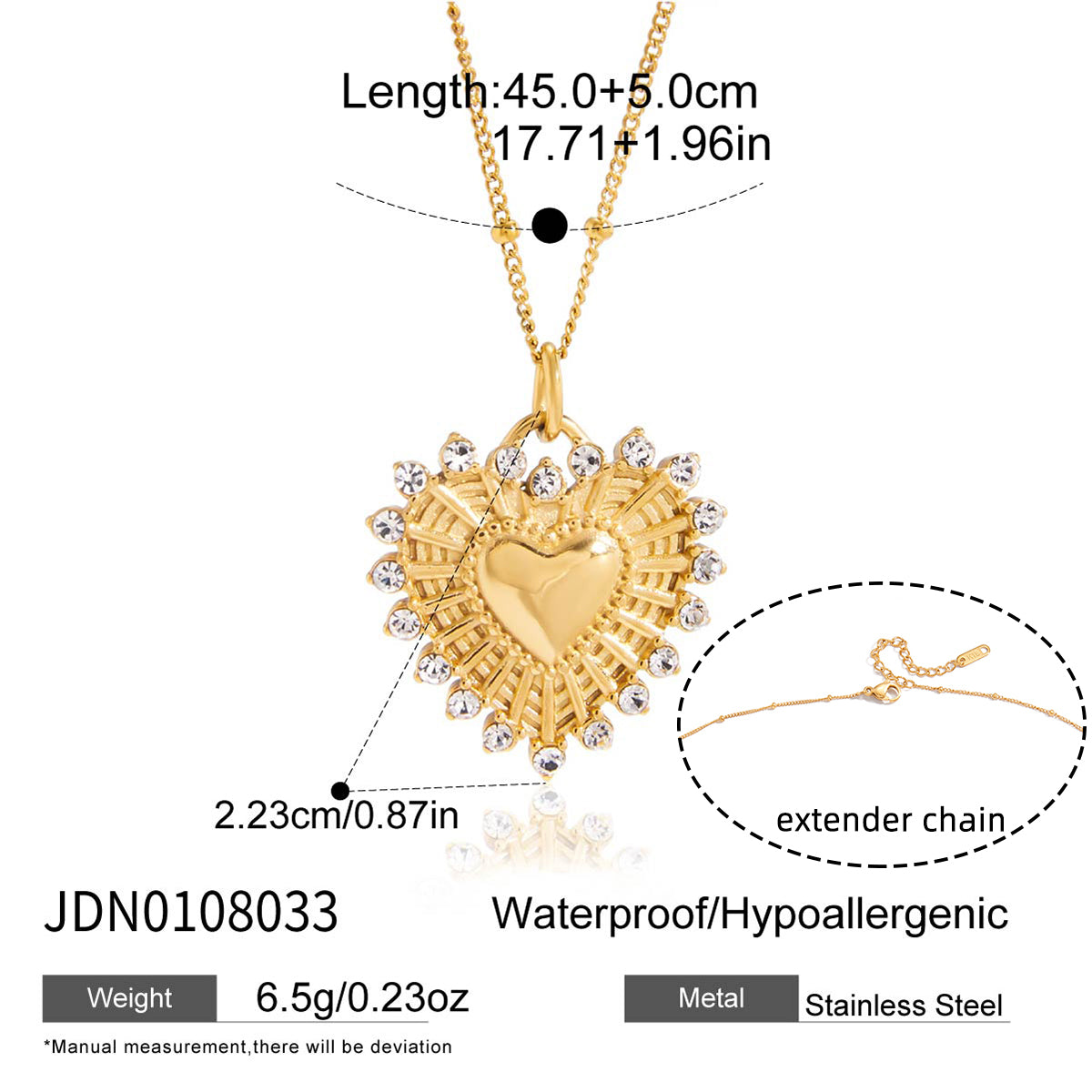 JD   Crystal Accents Love Symbol Link Chain Dainty Layering