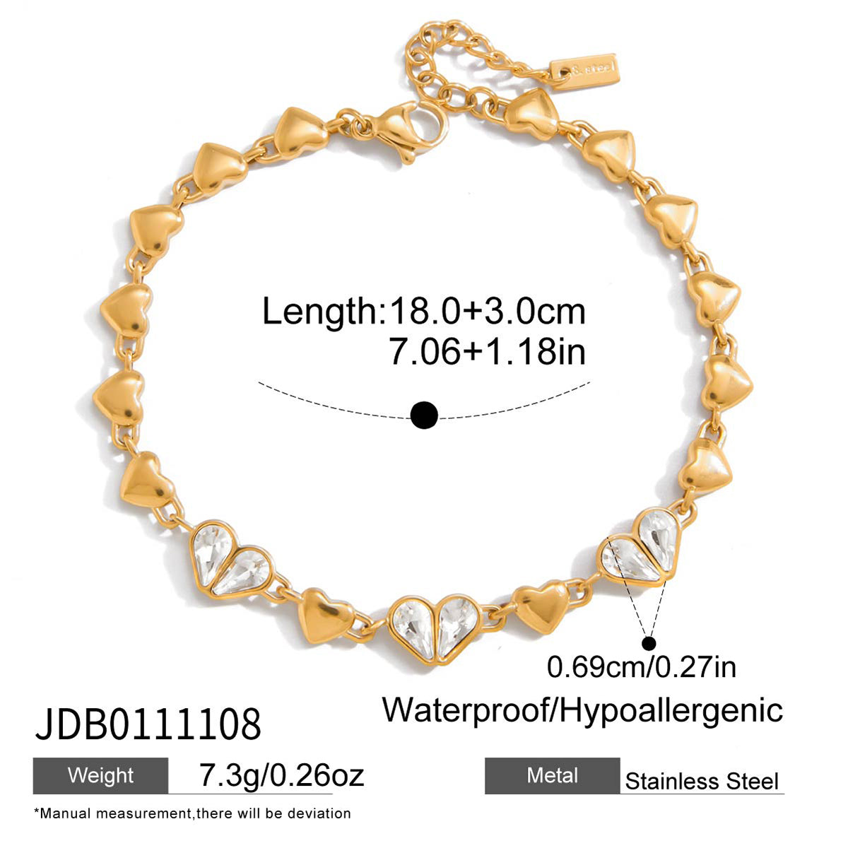 JD   Crystal Accents Love Symbol Link Chain Dainty Layering