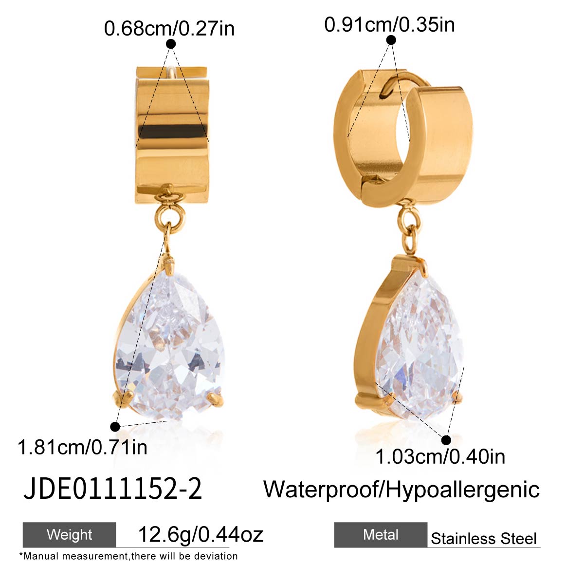J&  18K Gold Plated Large Stone Dangle