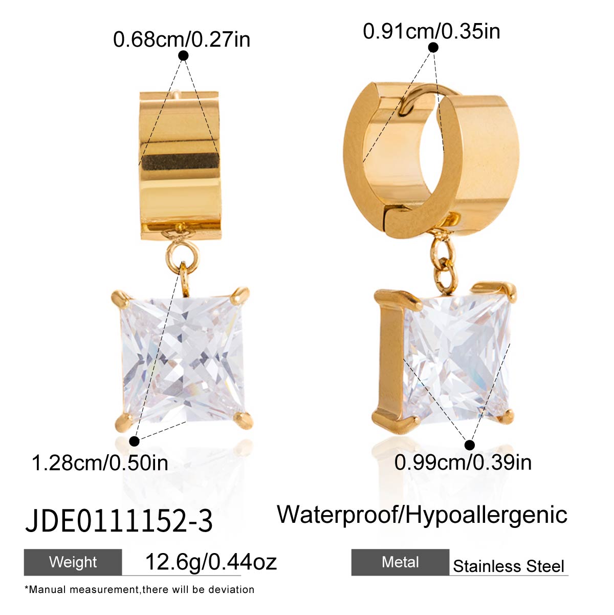 J&  18K Gold Plated Large Stone Dangle