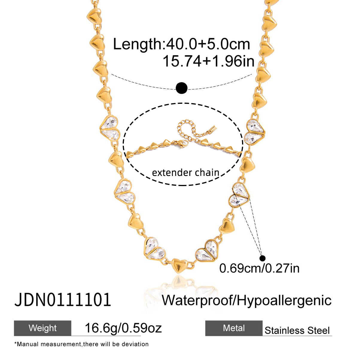 JD   Crystal Accents Love Symbol Link Chain Dainty Layering