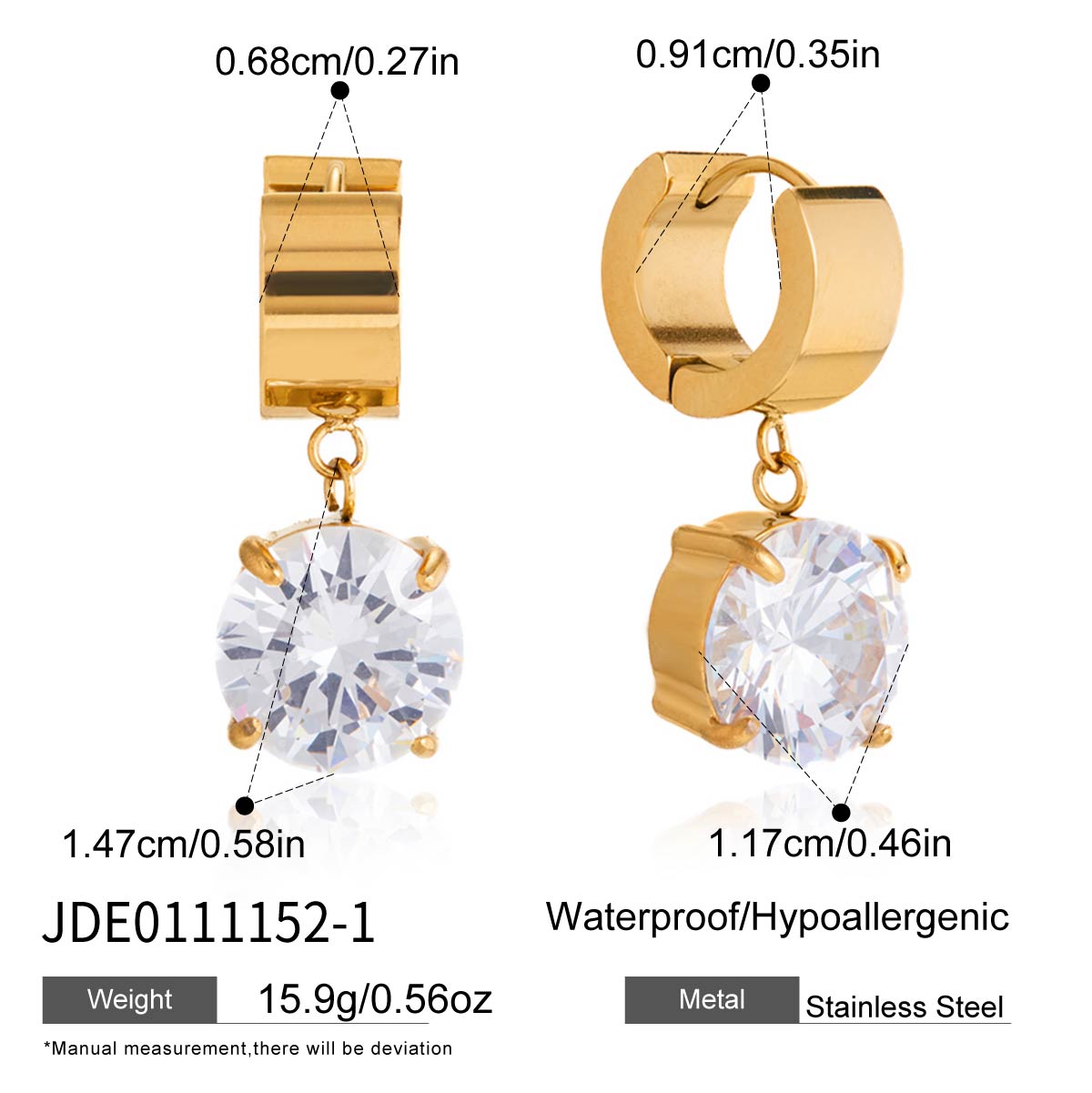 J&  18K Gold Plated Large Stone Dangle