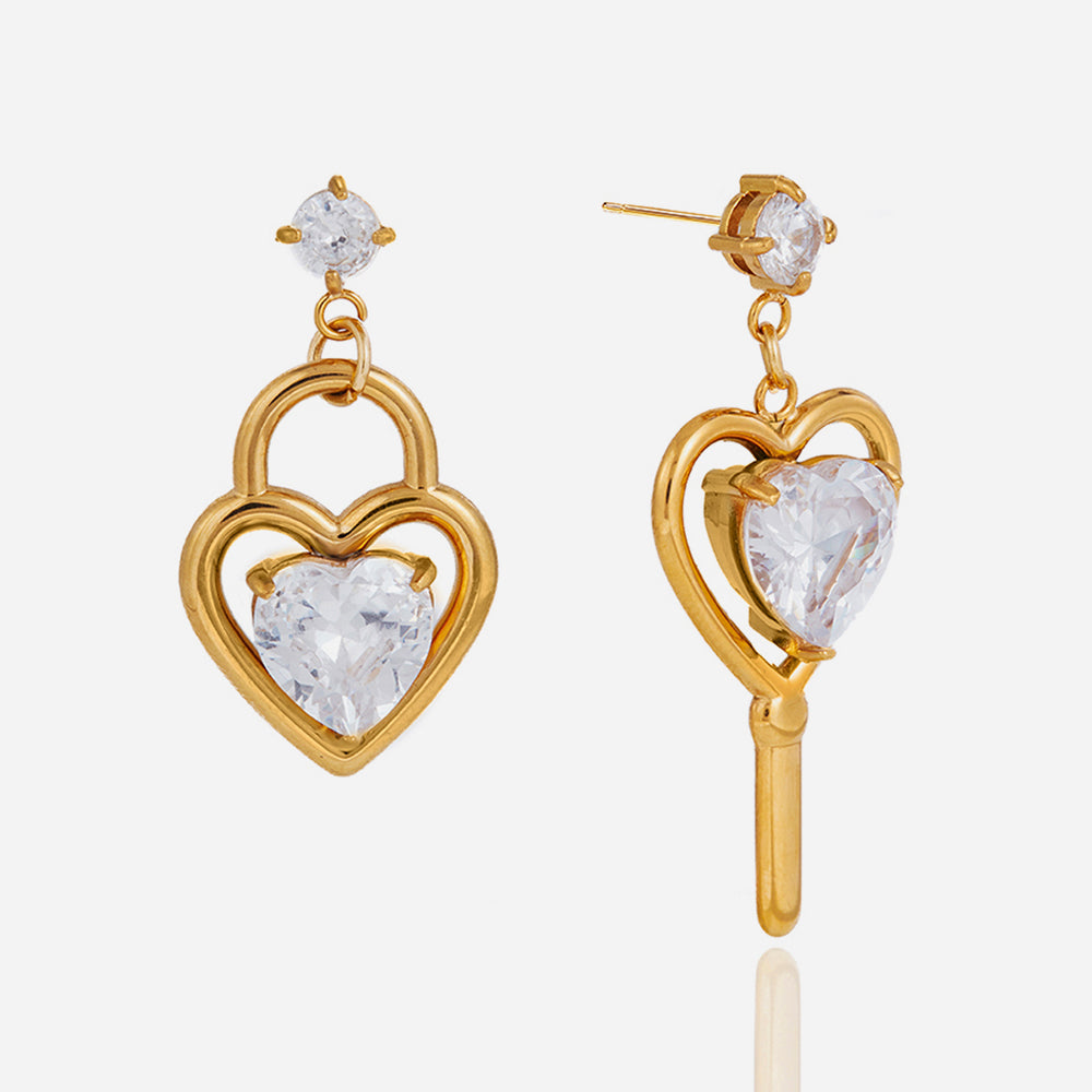 J&D  Key Earring Asymmetrical Heart Pendant