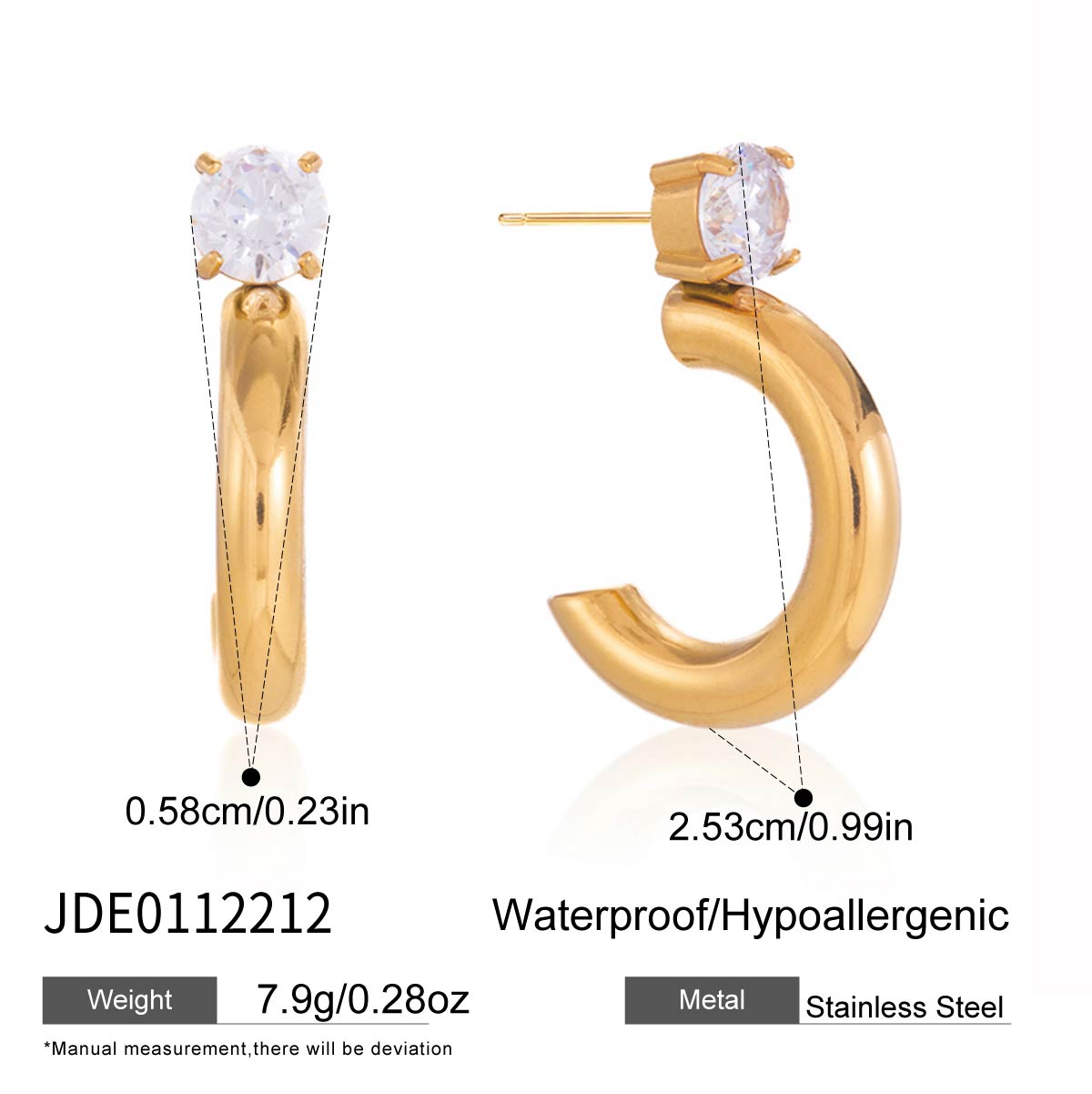 J&D  18K Gold Plated Large Cubic Zirconia Classic