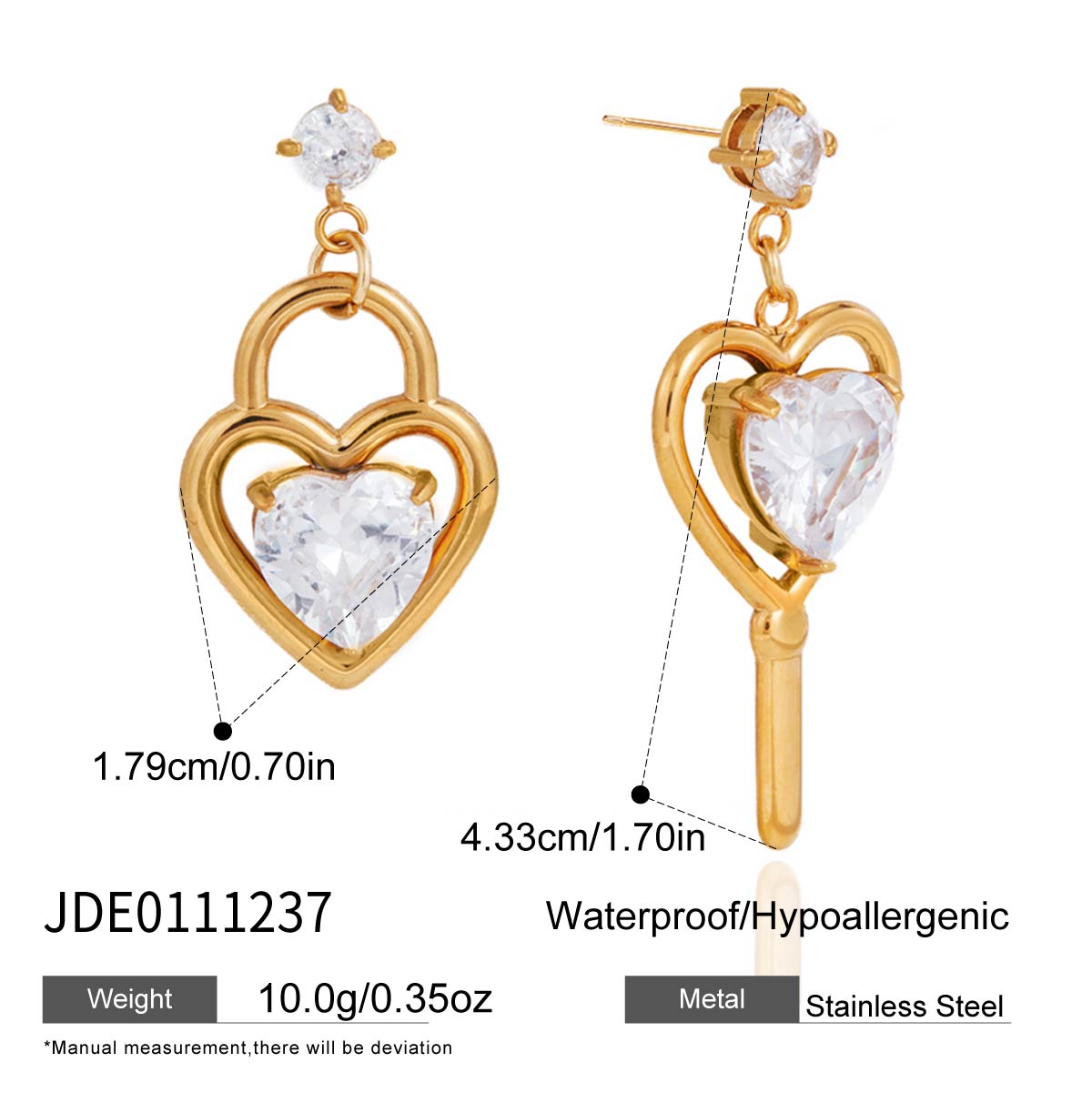 J&D  Key Earring Asymmetrical Heart Pendant
