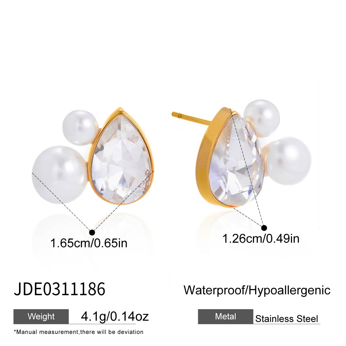 J&D Elegant Rhinestone Glass Pearl