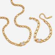 J&D  Plated Necklace Bracelet with Square CZ Accents
