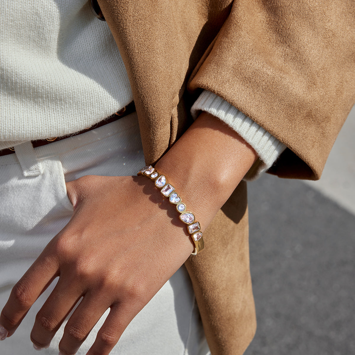 J&D   Statement Multi Shape White CZ Bangle
