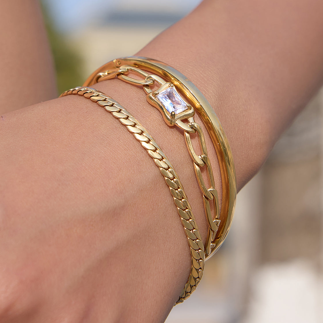 J&D  Plated Necklace Bracelet with Square CZ Accents