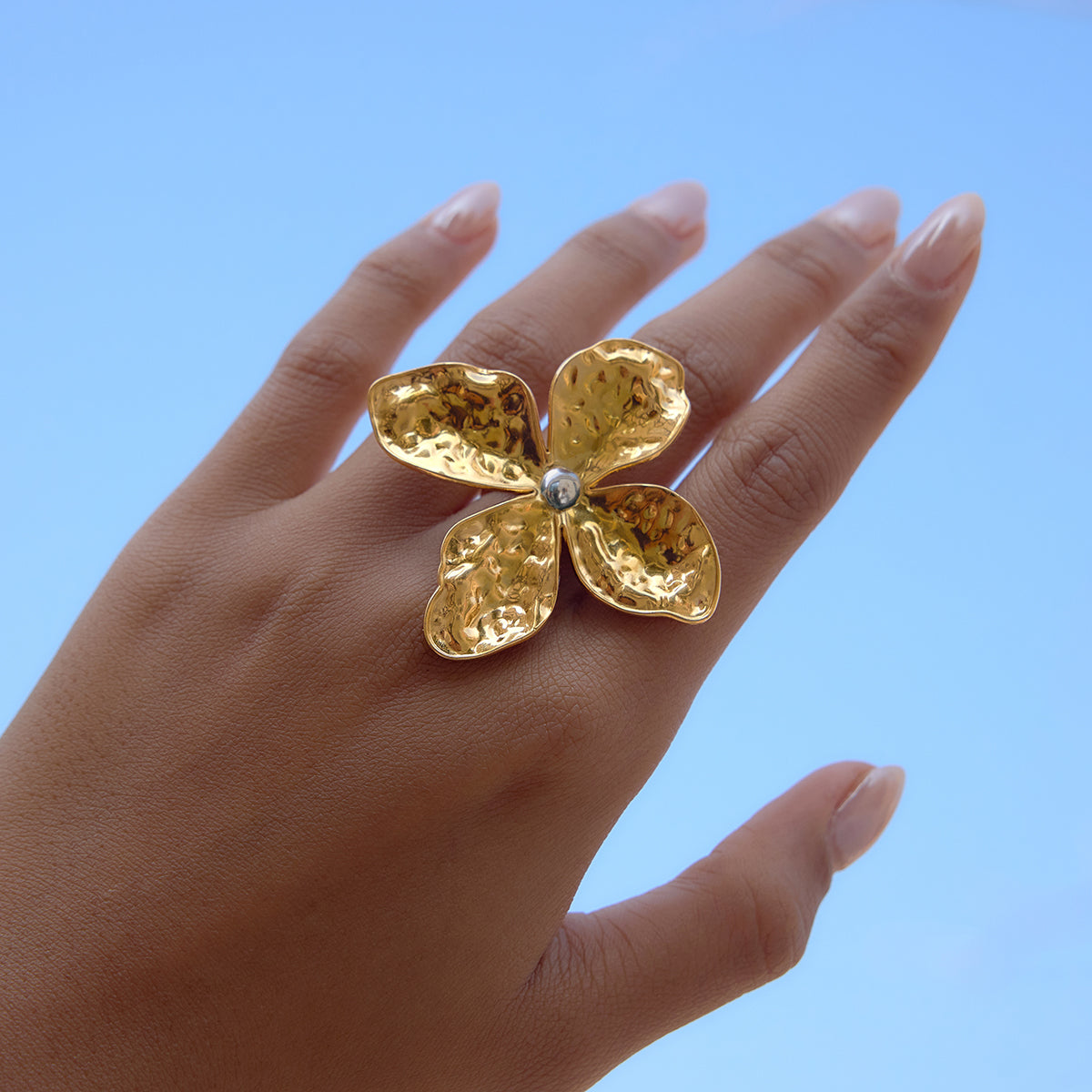 J&D  Beads High Polished Hammered Floral