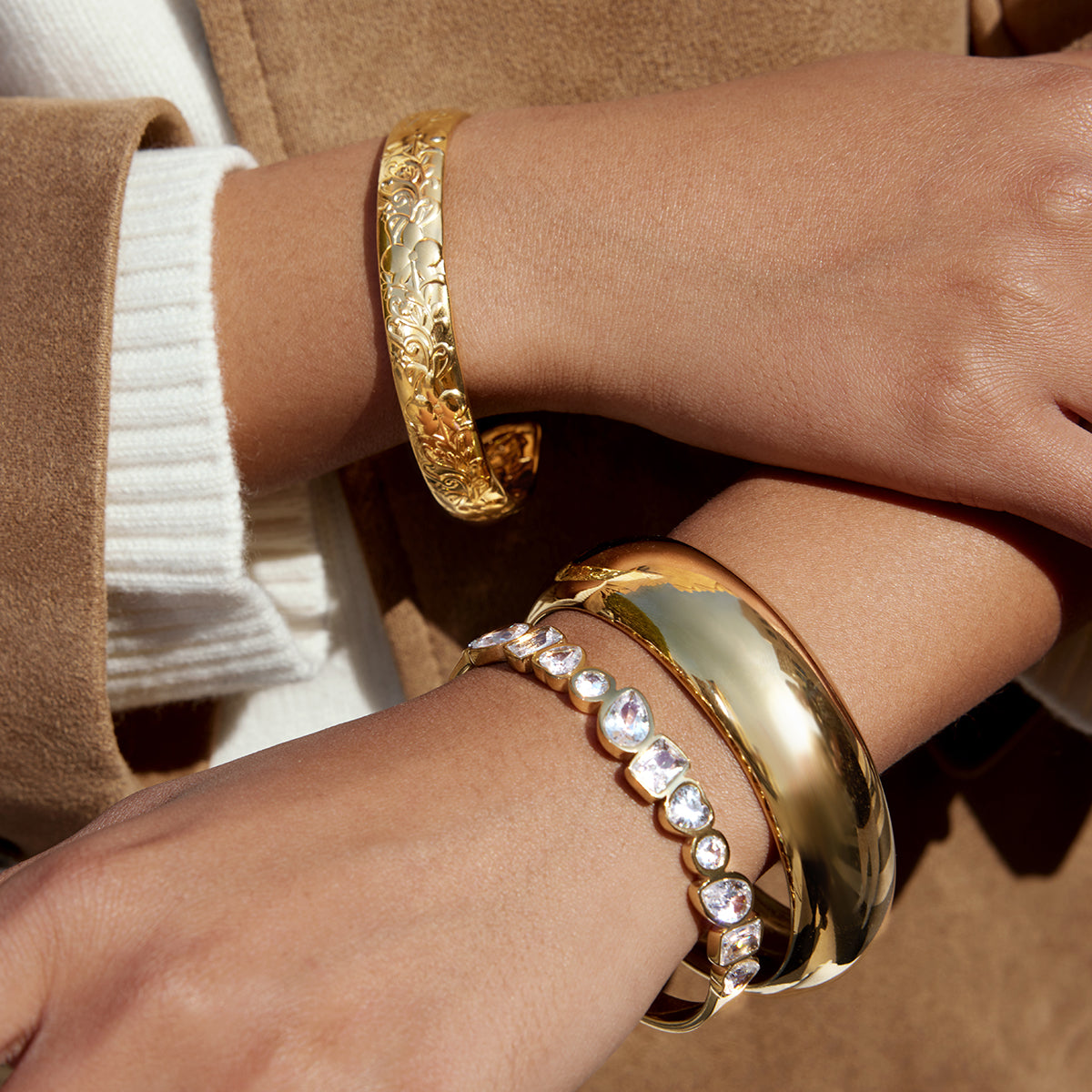J&D   Statement Multi Shape White CZ Bangle