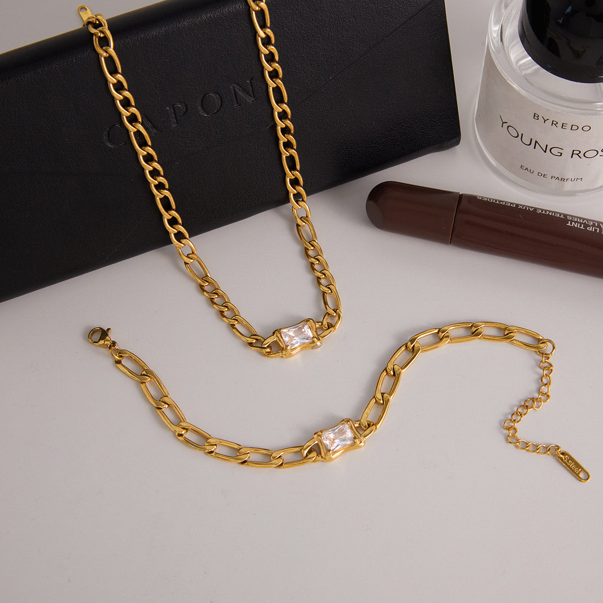 J&D  Plated Necklace Bracelet with Square CZ Accents