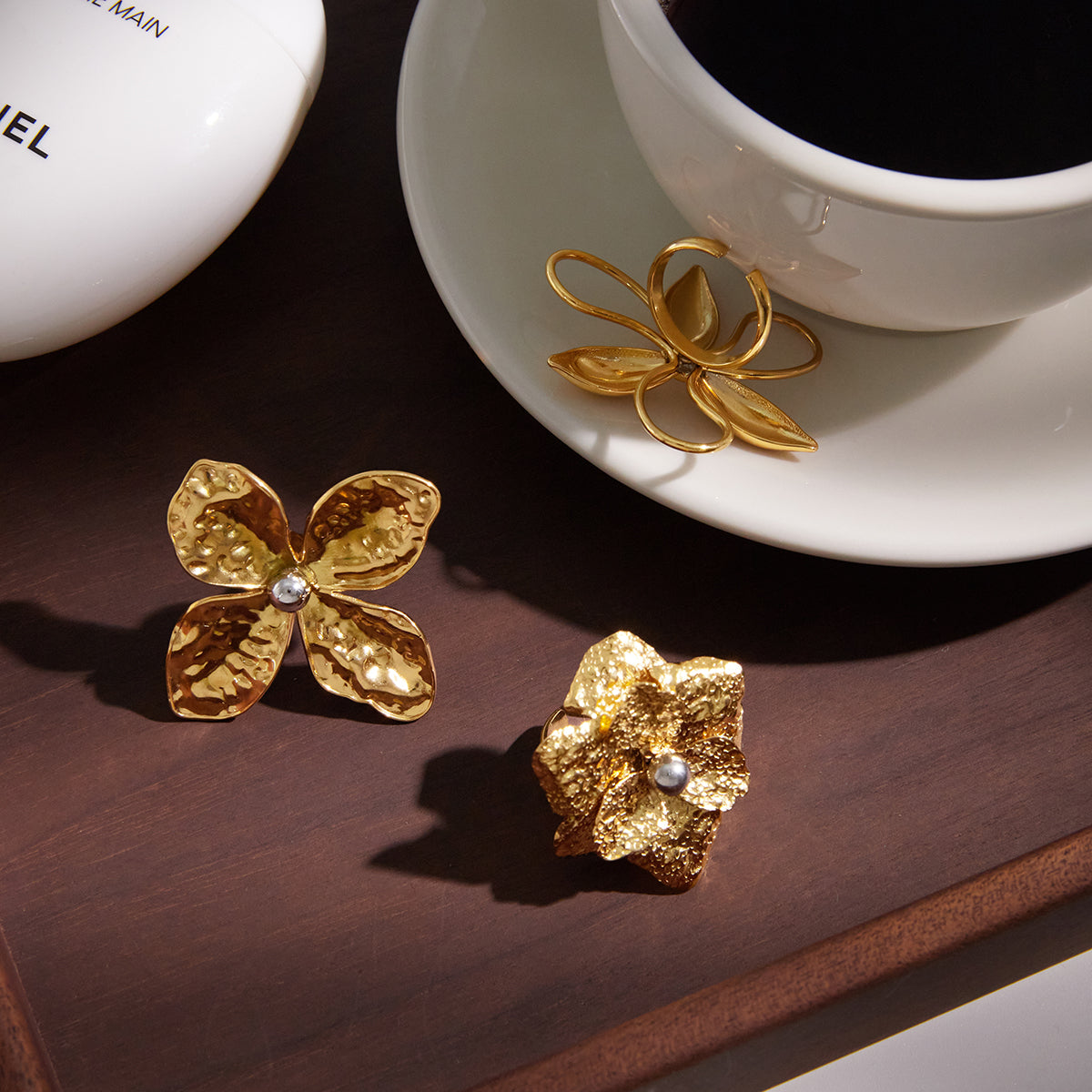 J&D  Beads High Polished Hammered Floral