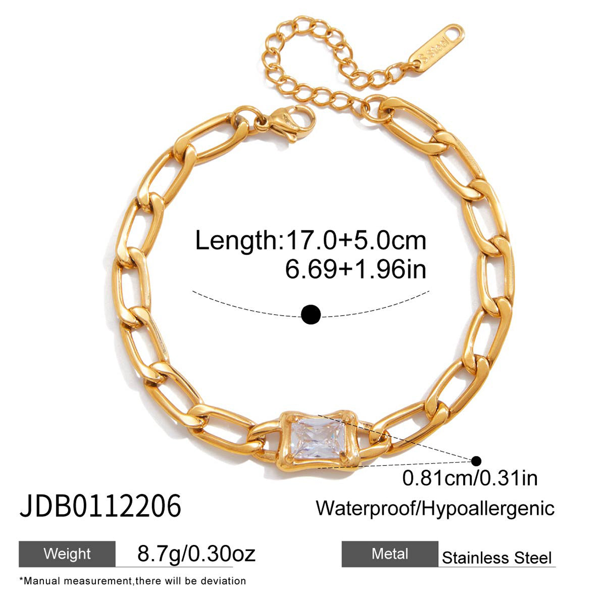 J&D  Plated Necklace Bracelet with Square CZ Accents