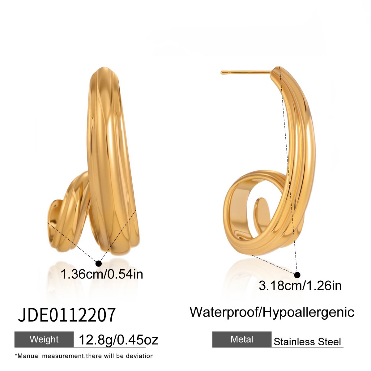 J&D  Classic 3 Layers Curving Earrings