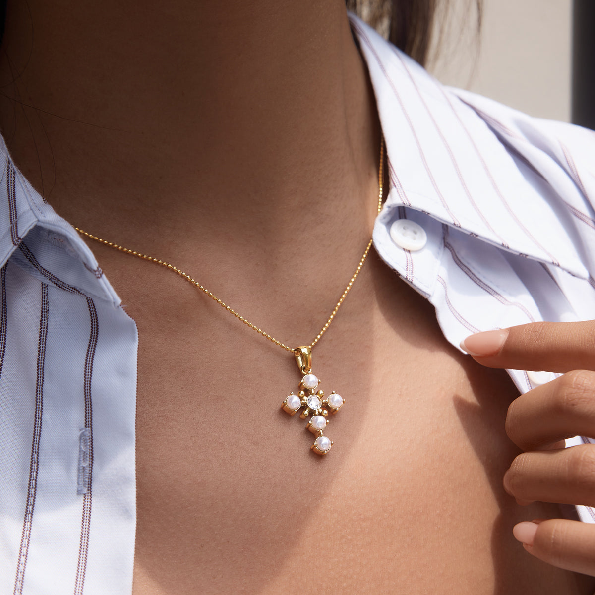 Pearls Cross Pendant