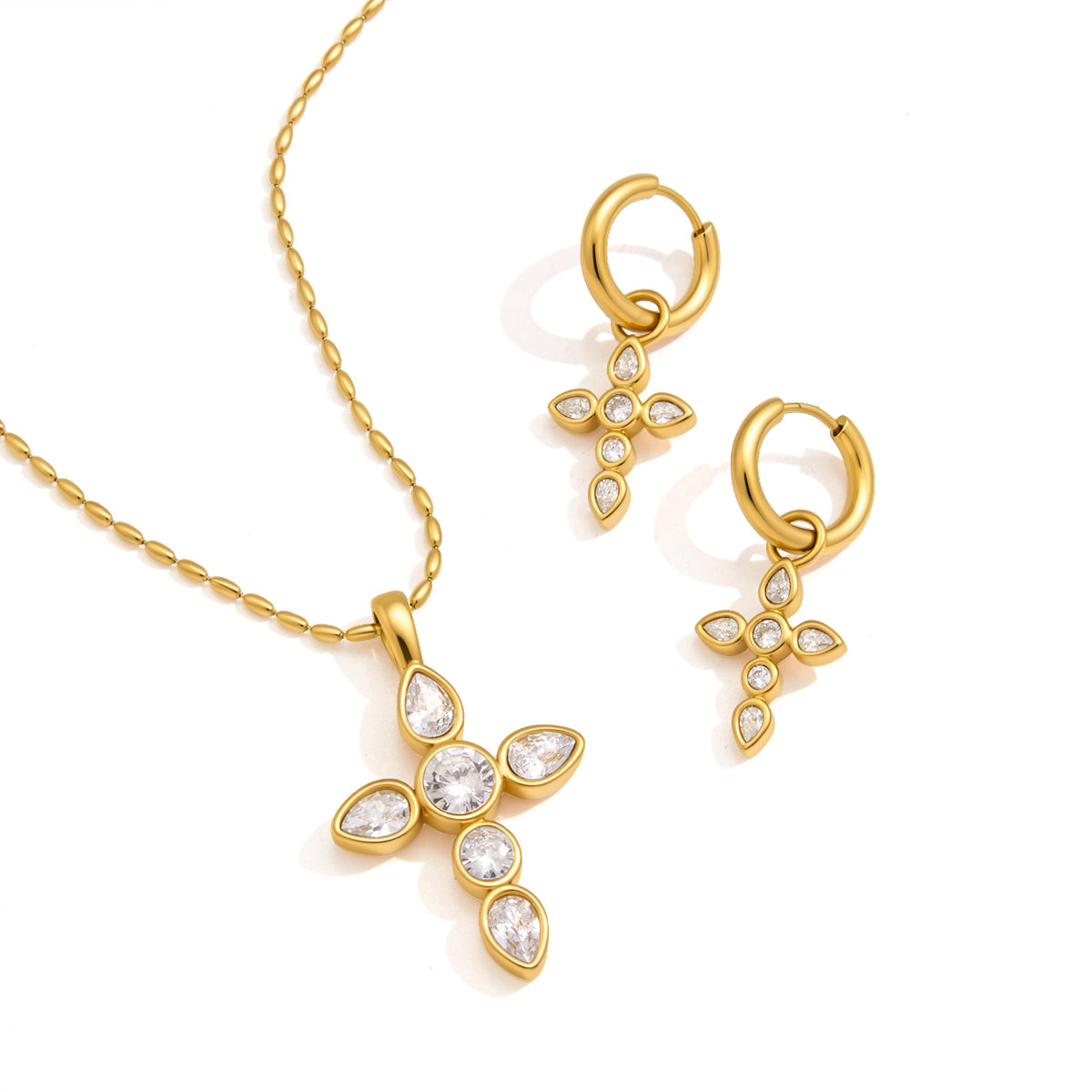 Classical Zircon Cross Necklace Earring