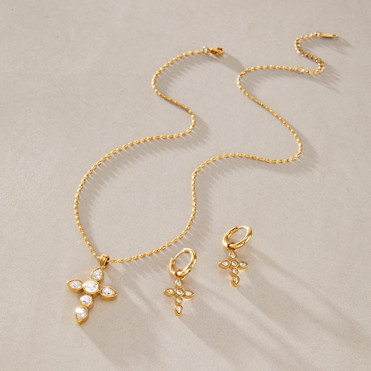 Classical Zircon Cross Necklace Earring