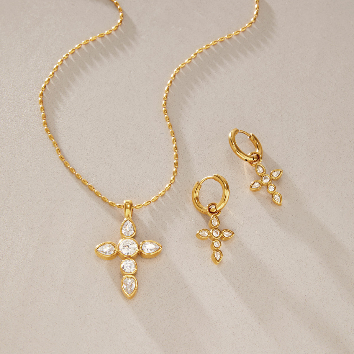 Classical Zircon Cross Necklace Earring