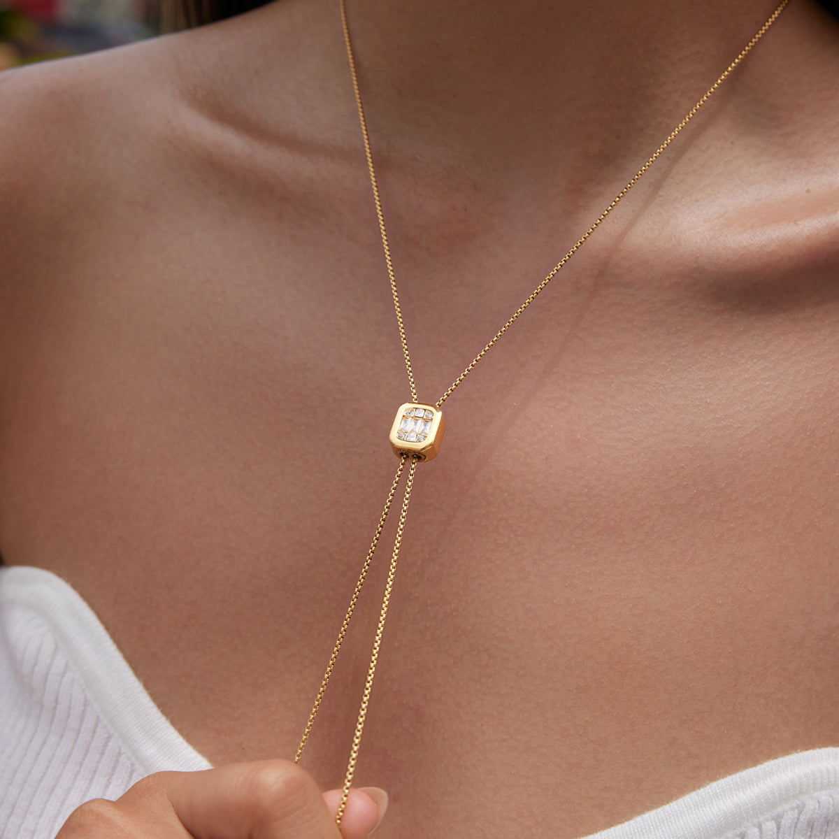 Delicate Rhinestone Slide Necklace