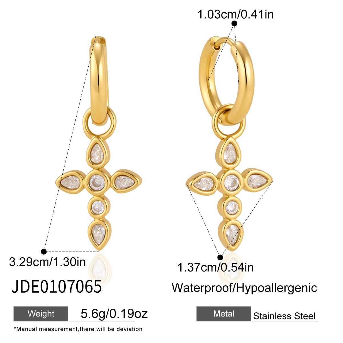 Classical Zircon Cross Necklace Earring