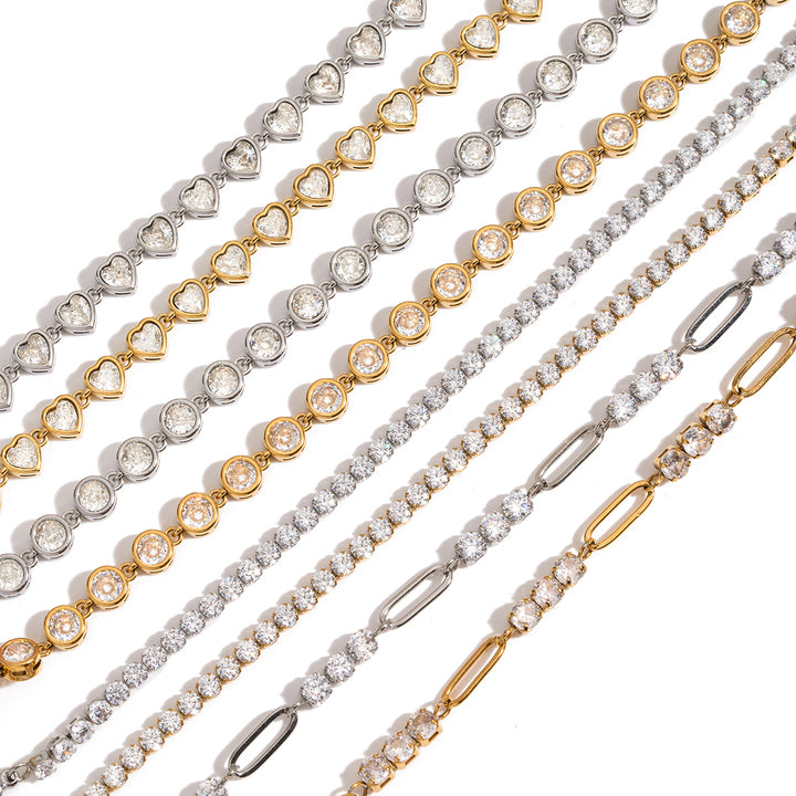 J&D Sports and Leisure Steel Stainless Steel 18K Gold Plating Zirconia Chain Tennis Chain Bracelet