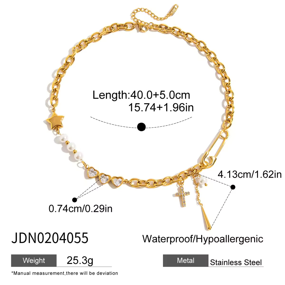 Minimalist 18K Gold Plated Stainless Steel Imitation Pearl Chain Jewelry Chain Necklace