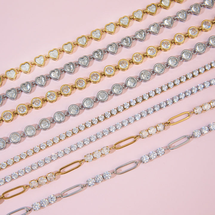 J&D Sports and Leisure Steel Stainless Steel 18K Gold Plating Zirconia Chain Tennis Chain Bracelet