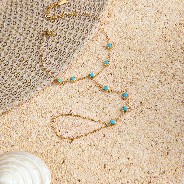 J&D Classic 18K Gold Stainless Steel Round Blue Turquoise Fashion Finger Bracelet