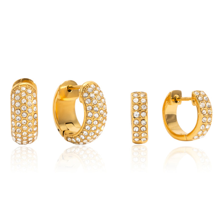 J&D Elegant Rhinestone Hoop Earring 18K Gold Stainless Steel Classic White Crystal Chunky U Shape Hoop Earrings