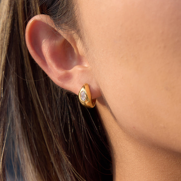 J&D Sculptural Hoop Earring 18K Gold Plated Stainless Steel Oval White Zirconia Snake Motif Wrap Around Earrings for Women