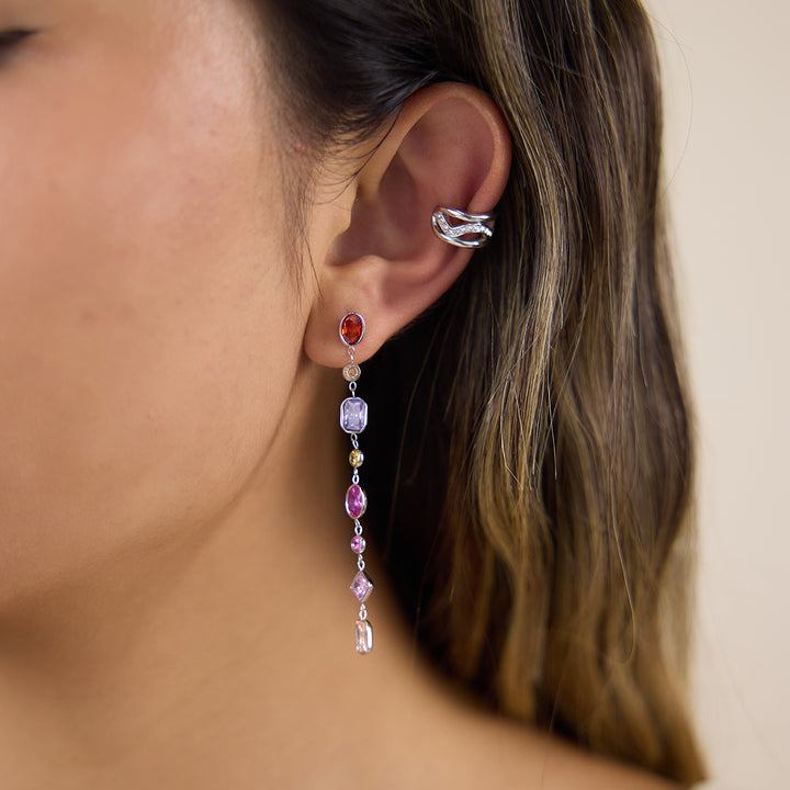 J&D Jewelry Stainless Steel Earrings Tarnish Free Waterproof Steel Color Colored Zircon Geometric Tassel Earrings