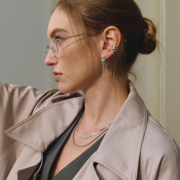 J&D Classic Minimalist Stainless Steel Earring Fashion Stylish Gold Two Tone Tassel Line Hoop Earrings