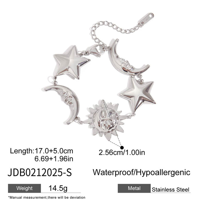 J&D Trendy 2025 Stainless Steel Stackable Minimalist Bracelet Sun Moon Star Charm Polished Jewelry for Women