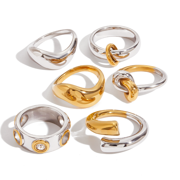 J&D 18K PVD Gold Plated Stainless Steel Rings Two-tones Ring Two Tone Cross Minimalist Open Ring