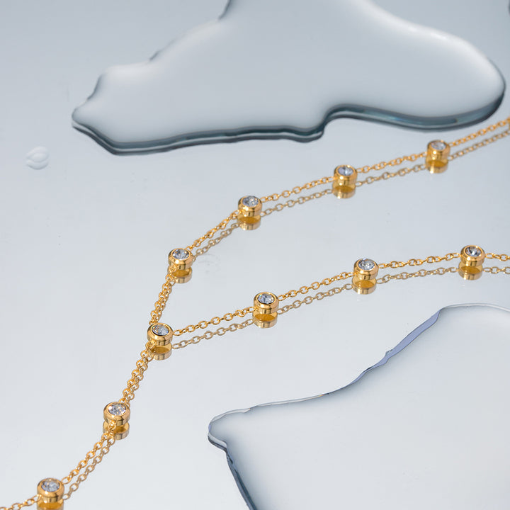 J&D Jewelry Dainty 18K PVD Gold Plated Stainless Steel Cubic Zirconia Long Y Shape Chain Necklace