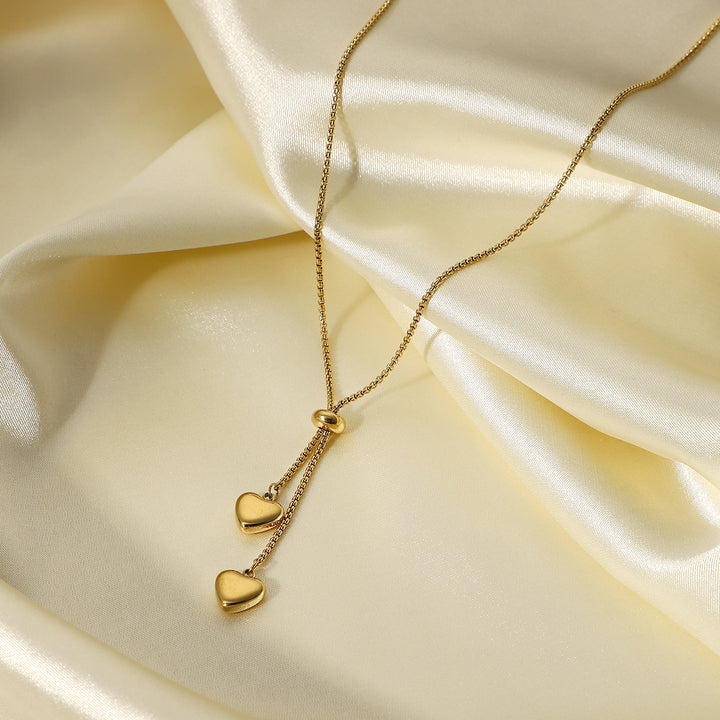 Cheap Y-shaped Stainless Steel Jewelry Party Gift Soft 14K Gold Rope Chain Love Heart Pendant Necklace Girls