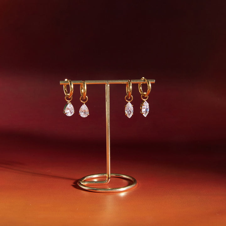 J&D Elegant CZ Hoop Earring 18K Gold Stainless Steel Classic Delicate Oval Round Teardrop Zircon Hoop Earring