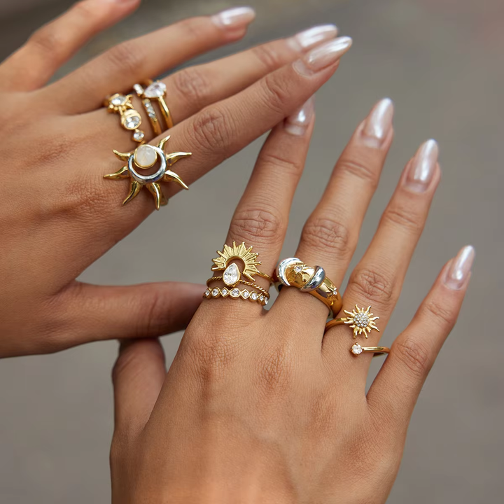J&D New Fashion Jewelry Sun Series Stackable Ring Set Large Zircon Eternity Band Rings for Women