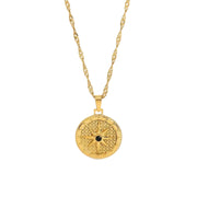 Trendy Titanium Steel Necklace 18K Gold Plating Stainless Steel Round Octagon Signet Black Diamond Necklace
